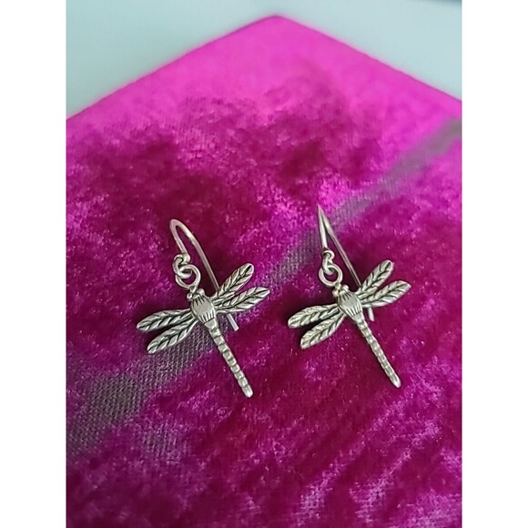925 Dragonfly Dangling Pierced Earrings Vintage - Picture 3 of 10